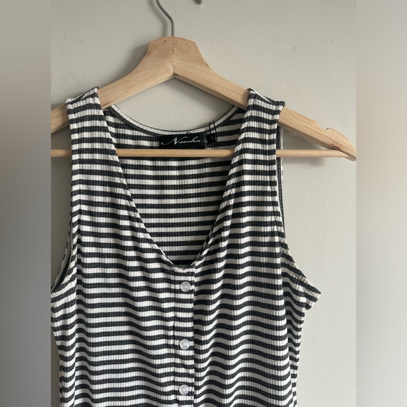 White Grey Striped Pullover Dress Beachwear Casual Stretch Summer Dress - Picture 4 of 6